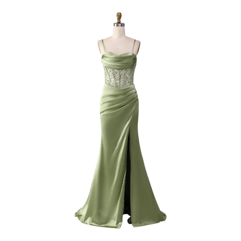 Mermaid Spaghetti Straps Sage Corset Prom Dress